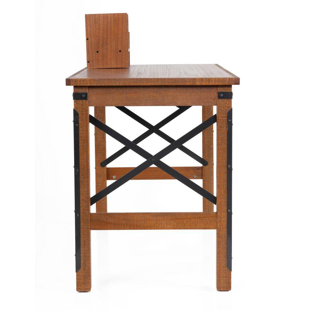Brown Wood Industrial Desk with Hutch and USB Ports