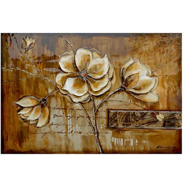 Yosemite Home Decor 31 in. x 47 in. "Bloom of a Plant II" Hand Painted Canvas Wall Art