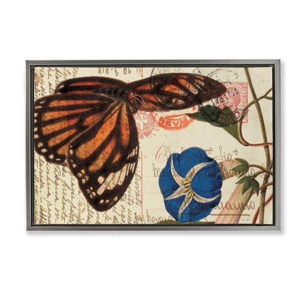 Stupell Industries Vintage Postcard & Fauna by Deborah Revell Gray Floater Frame Animal Graphic Art Print 21 in. x 31 in.