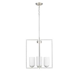 Luxx 240-Watt 4-Light Brushed Nickel Pendant-Light Ribbed Etched Opal White Shade