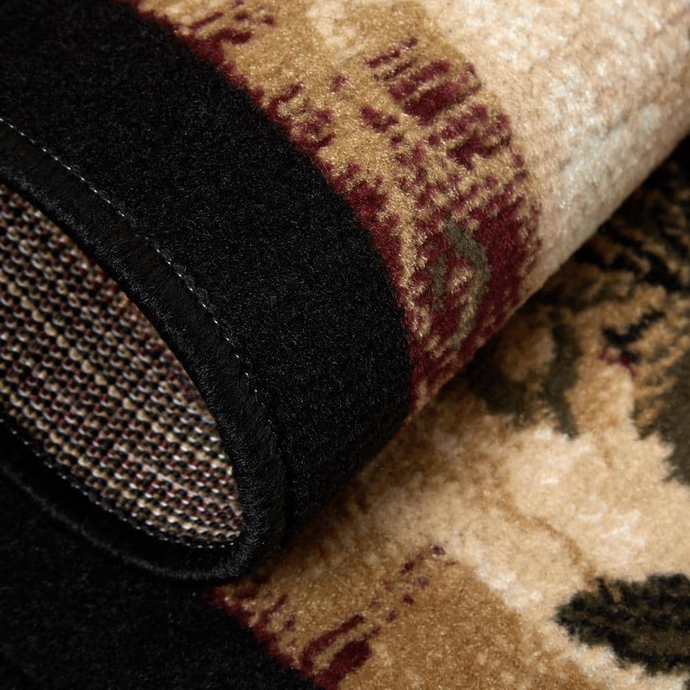 Black and Beige Floral Synthetic Rectangular Area Rug