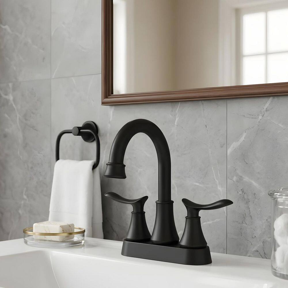 4 in. Centerset Double Handle Bathroom Sink Faucet with Pop-up Drain and Supply Hoses in Matt Black price history on PriceWatchPro