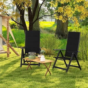 Folding Aluminum Outdoor Lounge Chair in Black Set of 2