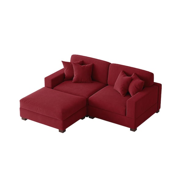 Uixe 83 in. W Modern Square Arm 3-Piece Corduroy Fabric L-Shaped