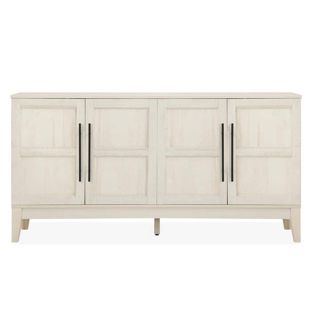 Ambi Whitewashed Oak MDF Buffet with 4-Door Storage Cabinet and Black Handles