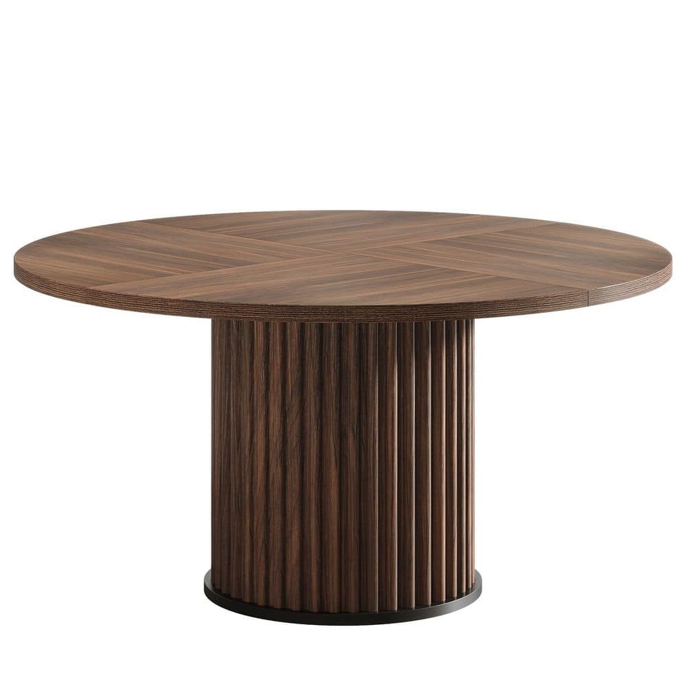 Roesler Brown Wood 47 in. Wood Circular Pedestal Round Dinning Room Dining Table Seat 4 Industrial Modern Simple