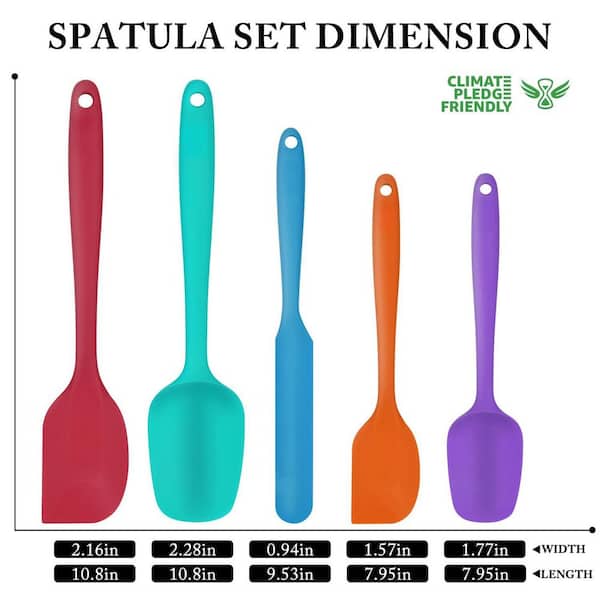 Silicone Rubber Spatula Set with Heat Resistant 600℉ and Non Stick for Baking, Cooking and Mixing, Multicolor (5-Pack)