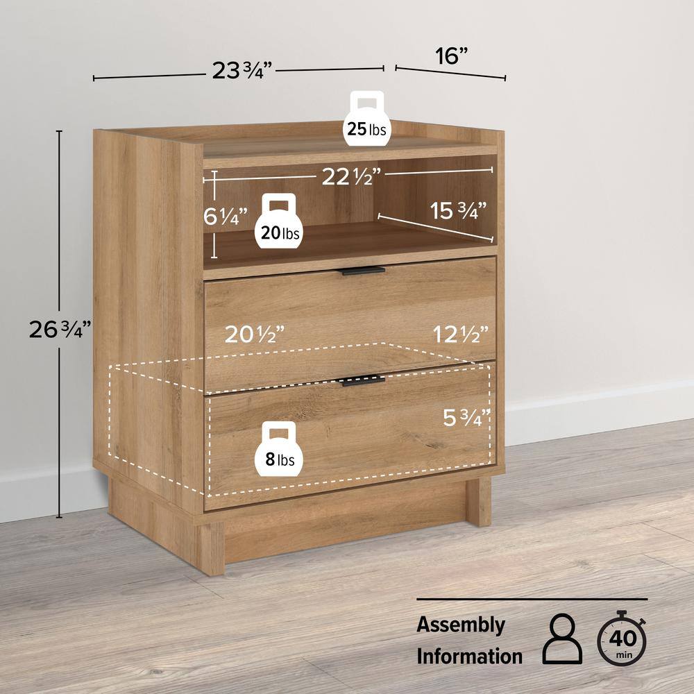Oak Pine 3-Drawer Modern Nightstand with Shelf