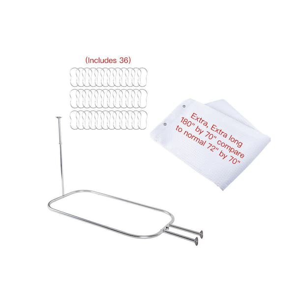 Utopia Alley 45.7 in. Aluminum Hoop Fixed Shower Rod in Chrome with One White Liner