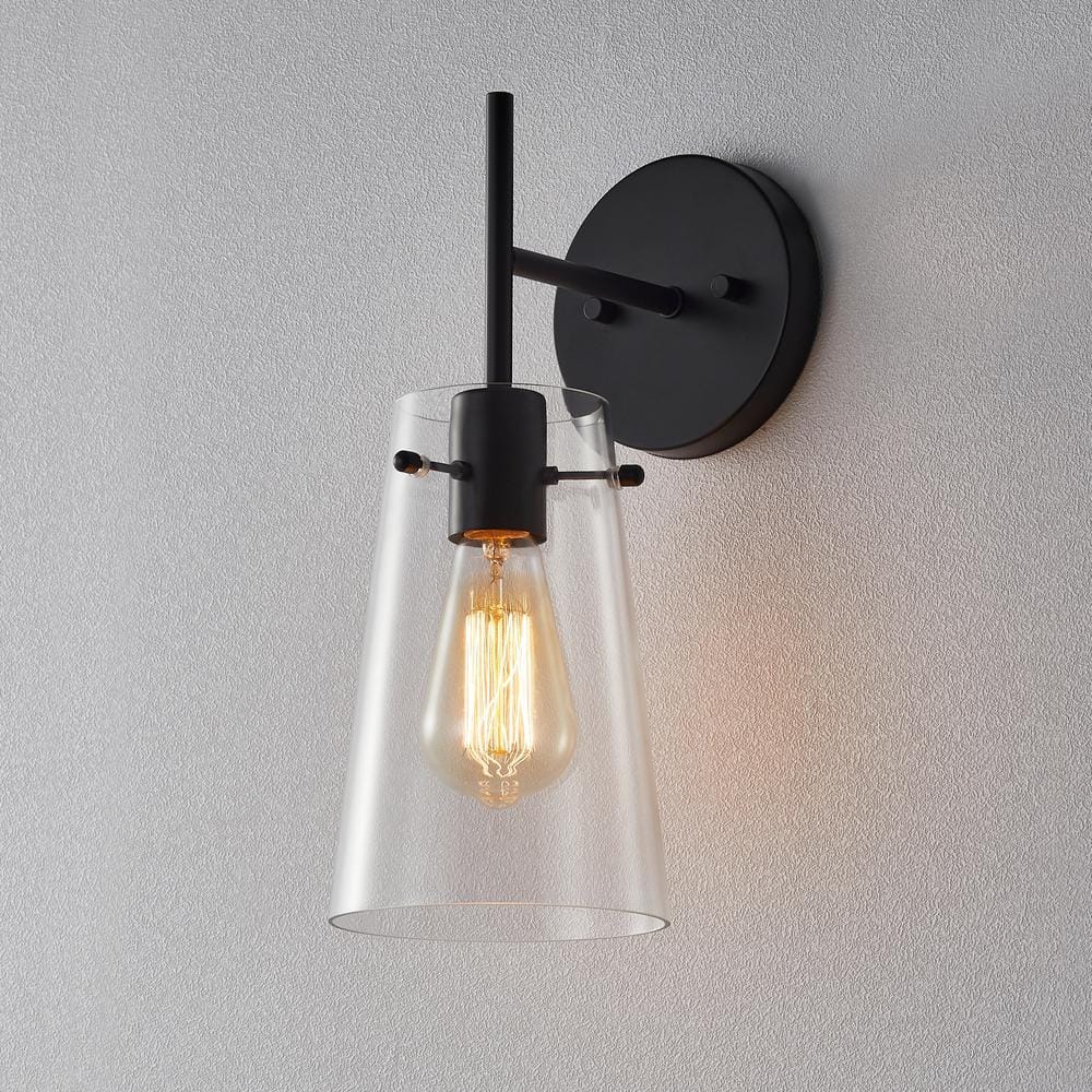 Bronze and Black Cone Glass Shade Wall Sconce