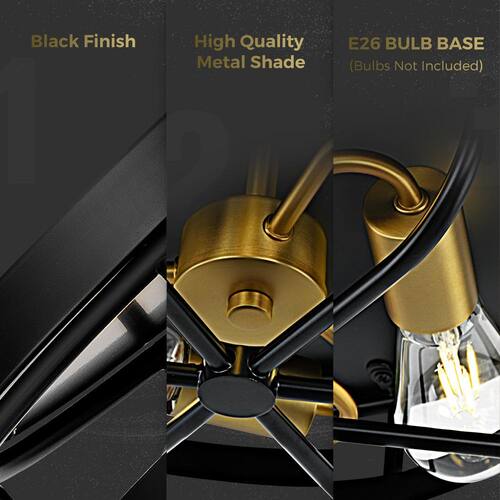 13.8 in. 3-Light Matte Black Flush Mount with Metal Shade and No Bulbs Included Home