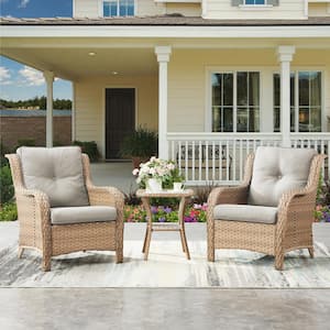 Carolina 3Piece Wicker Patio Conversation Set with Beige Cushions