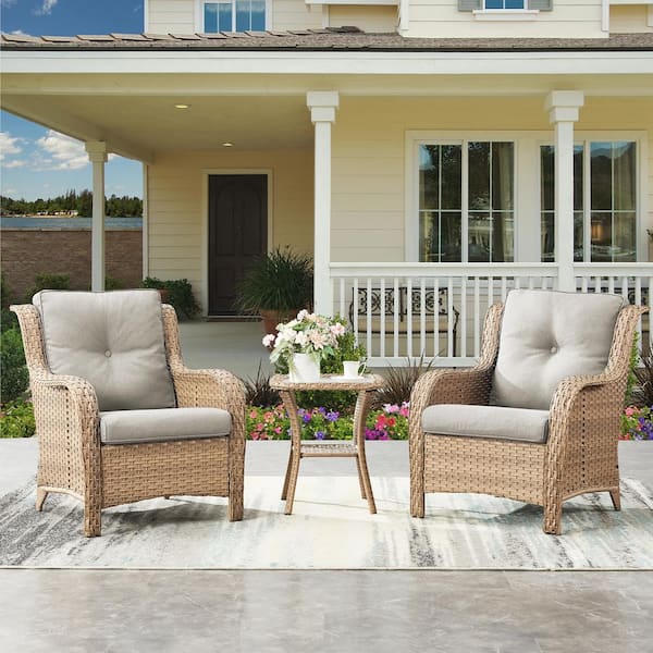 Gymojoy Carolina 3Piece Wicker Patio Conversation Set with Beige Cushions