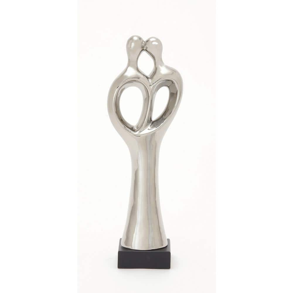 Elegant Silver Porcelain Family Embrace Statue 6"W x 19"H