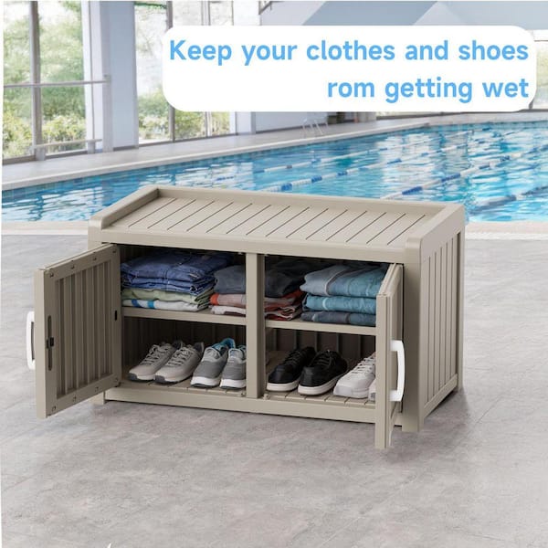 shoe cabinet outdoor shoe box storage Storage Box Outdoor Shoe Cupboard Unbranded 32 W X 17 D X 18 H Grey Resin  Outdoor Storage Cabinet Waterproof Shoe Storage Bench Cabinet With Doors  Aa-902