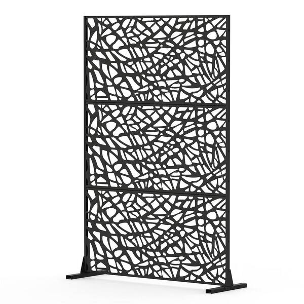 Sudzendf 5.9 ft. H x 4 ft. W 3-Panels Black Metal Freestanding Outdoor ...