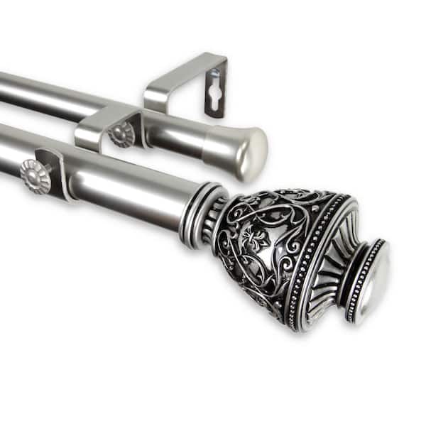 Rod Desyne Veda 160 in. - 240 in. Adjustable 1 in. Dia Double Curtain Rod in Satin Nickel