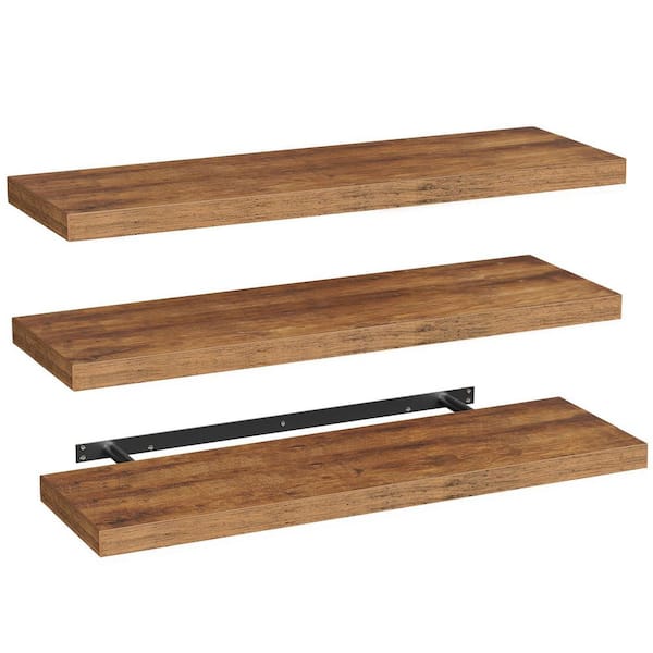 39.4 in. W x 7.9 in. D Floating Shelves for Wall, Set of 3 with Invisible Brackets, Decorative Wall Shelf, Rustic Brown