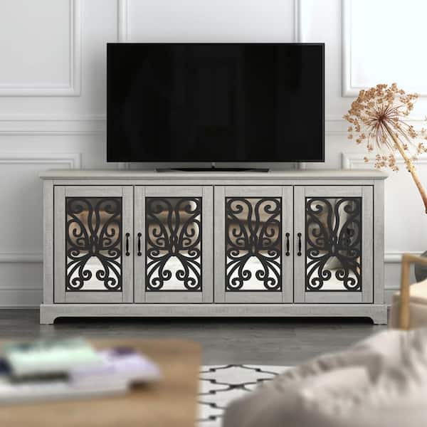 GALANO Calidia 68.2 in. Dusty Gray Oak 4 Door Wide TV Stand Fits TV's up to 75 in.