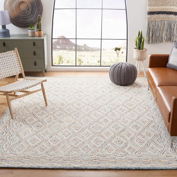 Capri Blue/Rust 7 ft. x 7 ft. Border Diamond Square Area Rug