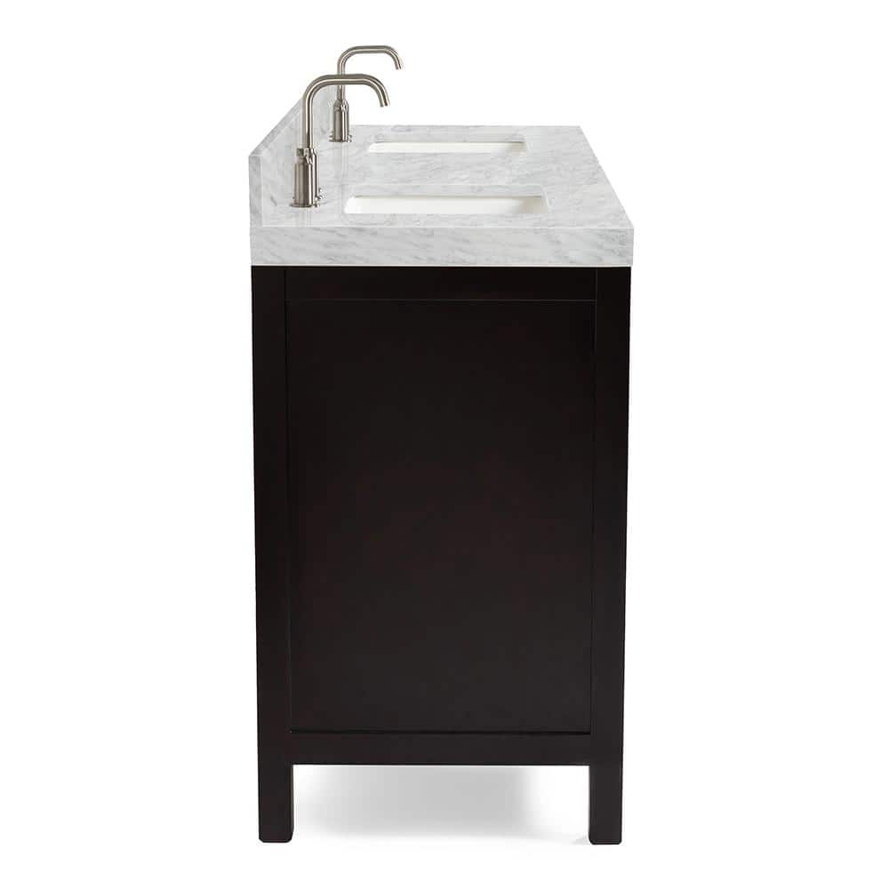 Espresso Wood Double Freestanding Vanity with Carrara Marble Top