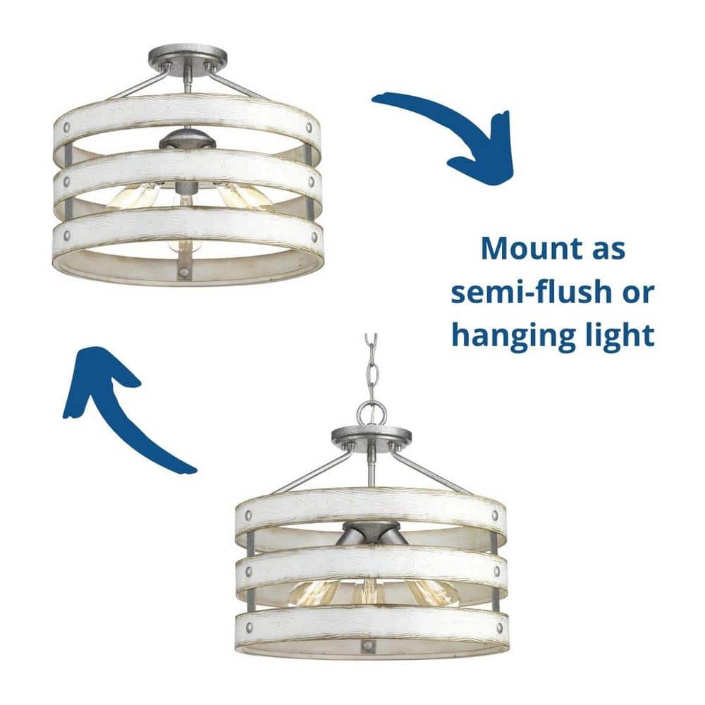 Gulliver 17" White and Galvanized Farmhouse Drum Light