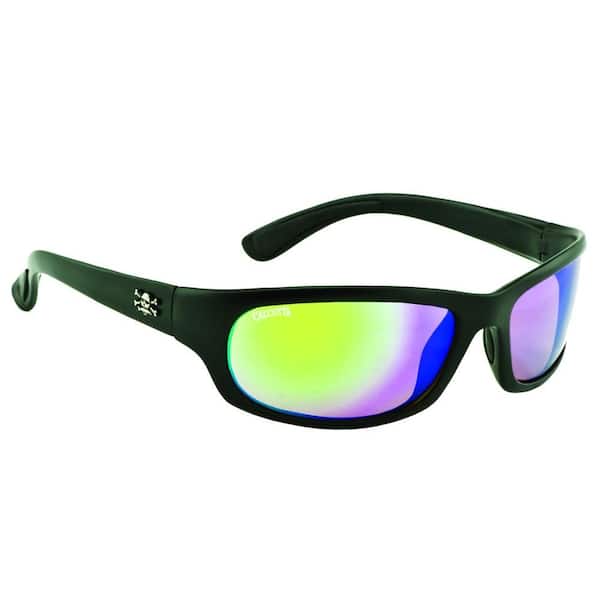 Calcutta Black Frame Steelhead Sunglasses with Green Mirror Lenses