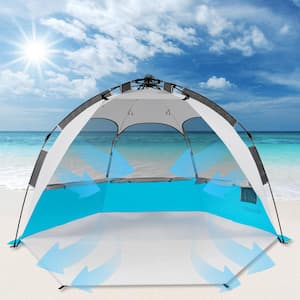 8.15 ft. x 4.6 ft. 5-6 Person Automatic Pop Up Camping Tent in Light Blue Waterproof Portable Hiking Instant Cabin