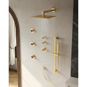 5-Spray 12 in. Dual Shower Head Wall Mount Fixed and Handheld Shower Head 2.5 GPM in Brushed Gold(Valve included)