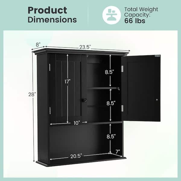 Costway 23.5 in. W x 8 in. D x 28 in. H Black Bathroom Storage