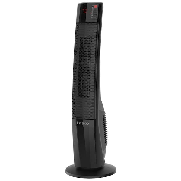 1500W 29 in. Black Indoor Electric Tower Forced Air Ceramic Space Heater with Extended Heat Zone, 2-Speeds, and Remote