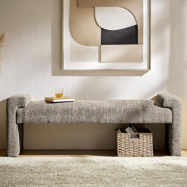 JAYDEN CREATION Johannes Grey Transitional Upholstered Boucle 58.5 in Bedroom Bench with Foot Pads