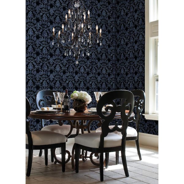 Blooming Damask Black Peel and Stick Wallpaper