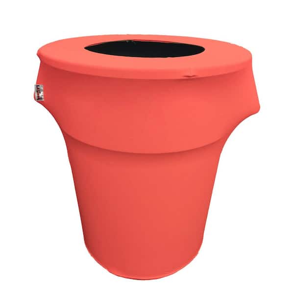 LA Linen 55 Gal. Round in Coral Stretch Spandex Trash Can Cover