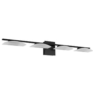 Metrass 3 39.37 in. W x 5.71 in. H 4-Light Matte Black Integrated LED Bathroom Vanity Light with Frosted Acrylic Shades