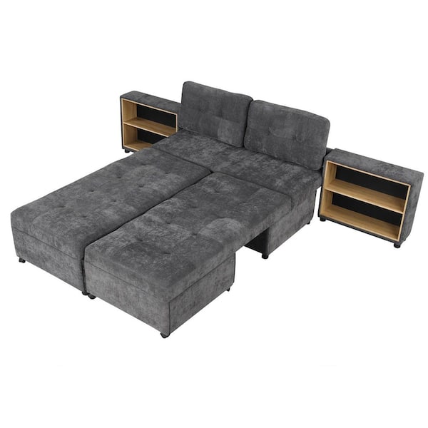 121.2 in. Chenille Sectional Sofa in. Dark Gray with 2 Storage Racks