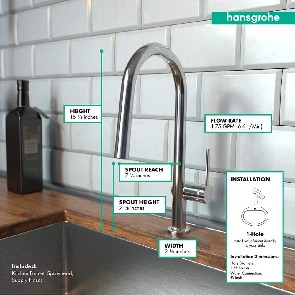 Talis N 15" Chrome Modern Pull-Down Kitchen Faucet with Spray