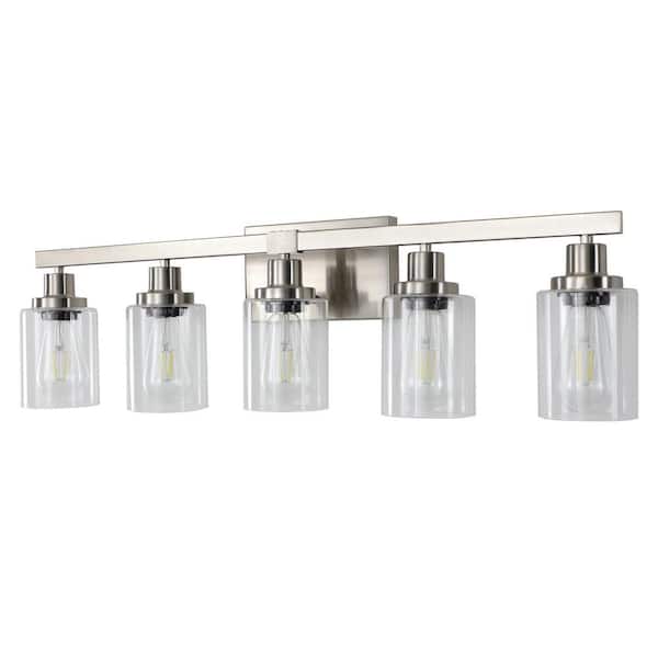31.1 in. 5-Light Silver Vanity Light with Clear Glass Shade