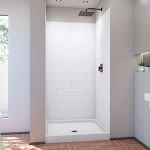 DreamStone 42 in. L x 42 in. H W x 84 in. H Alcove Shower Kit with Shower Wall and Shower Pan in Modern White
