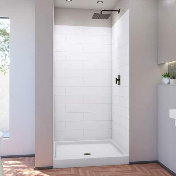 DreamLine DreamStone 42 in. L x 42 in. H W x 84 in. H Alcove Shower Kit with Shower Wall and Shower Pan in Modern White