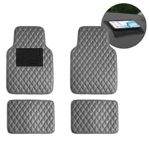 Gray 4-Piece Luxury Universal Liners Heavy Duty Faux Leather Car Floor Mats Diamond Design