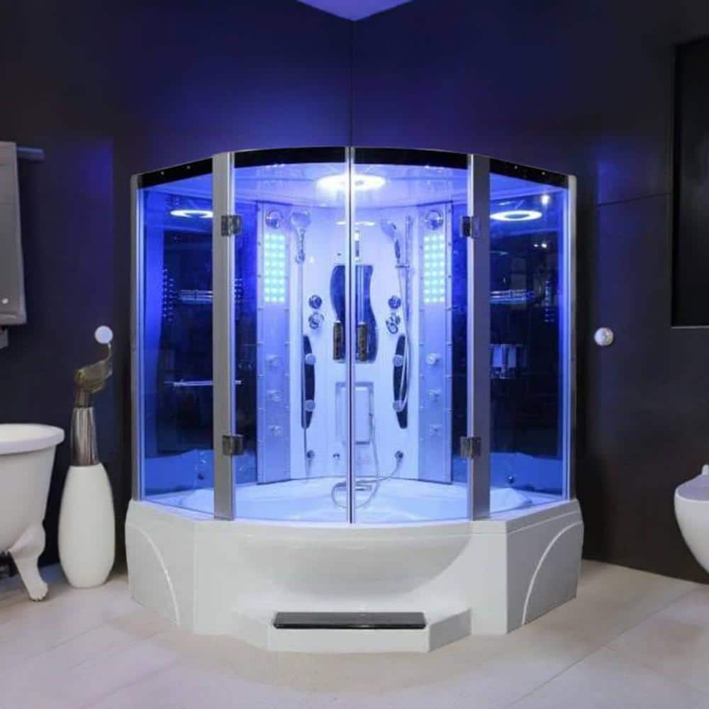 Mesa Blue Glass Steam Shower with Jetted Massage Tub