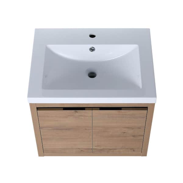 Miscool Anky 23.6 in. W x 18.1 in. D x 20.5 in. H Single Sink Bath Vanity in Imitative Oak with White Resin Top