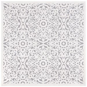 Cabana Ivory/Gray 4 ft. x 4 ft. Border Medallion Indoor/Outdoor Patio  Square Area Rug
