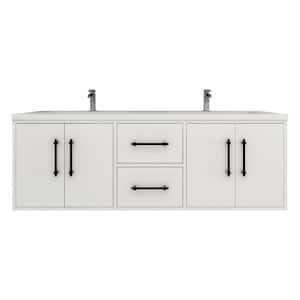 Victoria 59 in. W x 20 in. D x 22 in. H Double Sink Floating Bath Vanity in Gloss White with White Acrylic Top