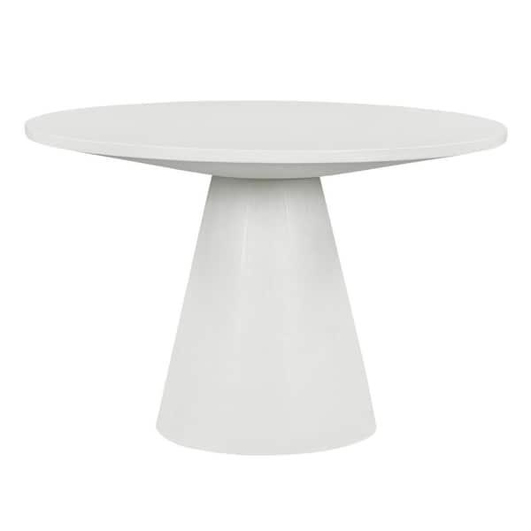 Polibi Retro Round White Wood 29.13 in.Pedestal Dining Table Seats for 6