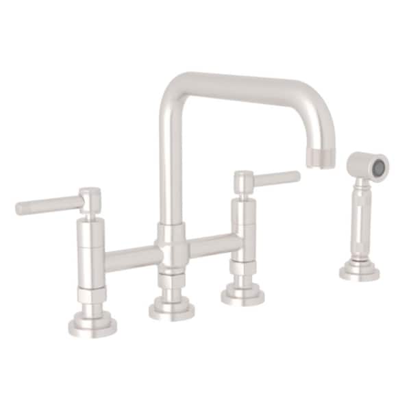 ROHL Campo Kitchen Two Handle Bridge Kitchen Faucet with Side Spray in Satin Nickel