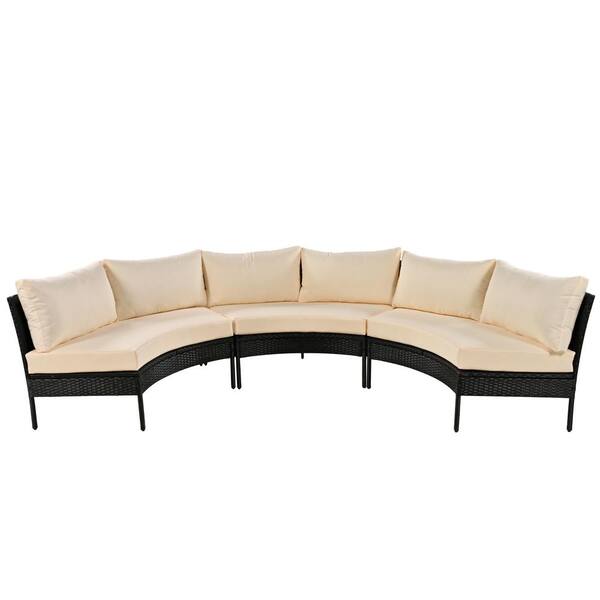 Tenleaf 3-Piece All Weather Black Metal Outdoor Couch with Beige Cushions