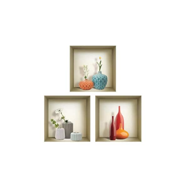 MI ALMA Multi-Color 3D Design Niche Wall Decal-Set of 3 Easy To Apply, Stunning Decorative Stickers For Home and Office