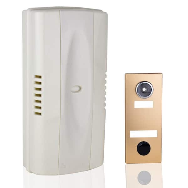 Newhouse Hardware 2-Note Mechanical Wireless Doorbell Chime and Doorbell Push Button with Built-In Door Viewer, Bronze